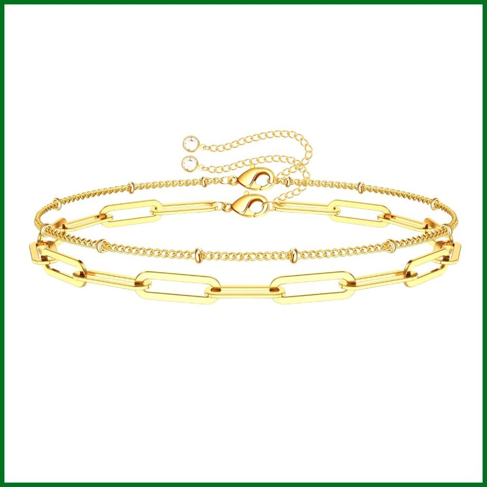 14K Gold Plated Adjustable Layered Bracelet with Evil Eye Pearl Bar